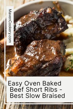 oven beef short ribs pin Baked Beef Short Ribs, Easy Braised Short Ribs, Braising Ribs Recipe, Beef Short Rib Recipes Oven, Beef Short Ribs Oven, Short Ribs In Oven, Oven Baked Beef Ribs, Short Rib Recipes Oven, Baked Beef Ribs