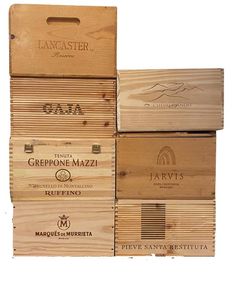 several wine boxes stacked on top of each other