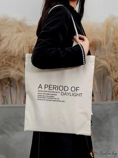 BirdinBag - Stylish Letter Printed Canvas Shopper: The Ultimate Fashionable Tote Letter Bag, Beige Pattern, Stylish Letters, Writing Numbers, Canvas Shopping Bag, Printed Canvas, Word Wrap, Shoulder Tote Bag, Shoulder Tote