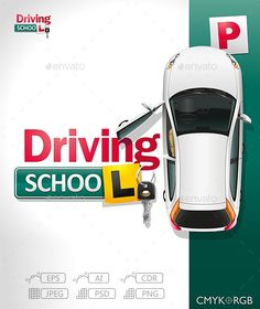 Green Parking, Social Media Campaign Design, School Car, Driving Instructor, School Creative, School Banner, Learning To Drive, Auto Insurance Quotes, White Car