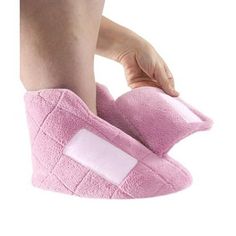 New! Super-Soft, Plush Slippers keep feet warm and cozy. Extremely wide fit accommodates any level of swelling. Slip-resistant soles for safer transfers. Easy Touch closure. Size: S.  Color: Pink.  Gender: female.  Age Group: infant. Feet Slippers, Womens Wide Shoes, Bootie Slippers, Best Slippers, Estilo Hippy, Adaptive Clothing, Plush Slippers, Cute Slippers, Soft Slippers