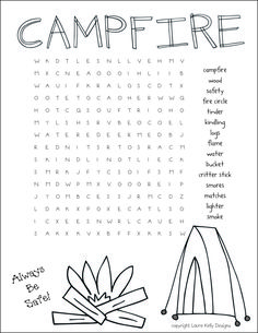 a printable camping word search page for kids to help them learn how to read