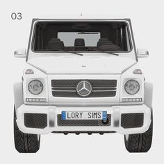 the front end of a white mercedes g - class suv