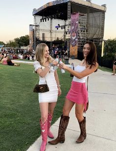 Pink Heart Cowboy Boots, Colourful Cowboy Boots Outfit, Cowboy Boots Gameday Outfit, Corset And Cowboy Boots Outfit, Hot Pink Cowboy Boots Outfit, Dress With Brown Cowboy Boots, Boots And Hearts Festival Outfits, Trendy Cowboy Boot Outfit, How To Style Cowboy Boots Women