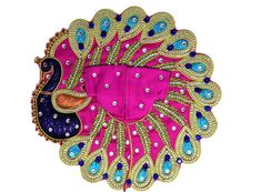 "Size 4 diameter 8\" .Its an exclusive handmade piece for your Laddu Gopal . It has stone, Jardozi and thread work on it ." Deity Clothes, Pink Peacock, Red Mirror, Working On It, Thread Work, Hand Work, Star Fashion, Thread, Size 4