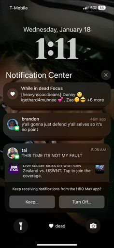 an iphone screen with the notification center on it