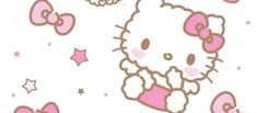 a hello kitty wallpaper with stars and pink bows on it's back ground