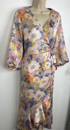 #ad Premium Quality Liquorish London Satin Wrap Midi Dress Puff Sleeve Soft Pastel Floral UK 18 , Fashion Dress Design Abaya, Dress Puff Sleeve, Wrap Midi Dress, Pastel Floral, Soft Pastel, Stand Out From The Crowd, Satin Fabric, Wrap Style, Puff Sleeves