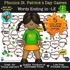 a poster with words ending in l e and the word phonics st patrick's day games