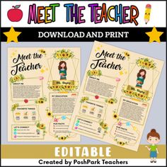 a teacher's poster with sunflowers on it and the text meet the teacher