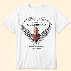 Honor a cherished loved one with our personalized memorial shirt. The soft, lightweight fabric provides lasting comfort as you hold memories close to your heart. This memorial shirt is a thoughtful gift for grieving family and friends. Wear it to services, gatherings, or for quiet moments of reflection. It offers gentle support during a pregnancy loss or first holiday without them. Memorial tees also make meaningful birthday, anniversary, or angelversary gifts. They celebrate the love that will Memorial Crew Neck Top With Custom Print, Memorial T-shirt With Custom Print, Memorial Crew Neck T-shirt With Custom Print, Memorial Shirts, Picture Frame Light, Mom Daughter Gifts, Canvas Beach Bag, Leather Flask, Pregnancy Loss