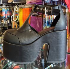 Gorgeous Platform Shoes With Peek-A-Boo Sides. 3" Platform With 5" Heel, Us Women's Sizing. Black Closed Toe Heels With Removable Insole, Black Closed Toe Heels With Heel Loop, Shoes Demonia, Demonia Shoes, Cute Nike Shoes, Cute Nikes, Peek A Boo, Style Board, Platform Shoes