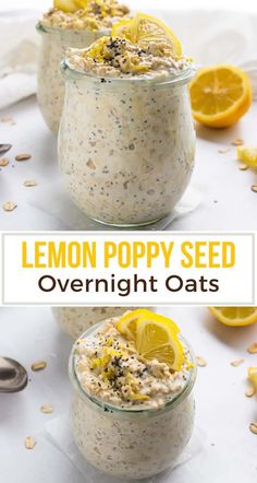 lemon poppy seed overnight oats in small glass jars