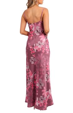 Delightful allover blooms romance this rich satiny slipdress designed with slender adjustable straps and a perfectly draped skirt. Hidden back-zip closure Scoop neck Adjustable straps Lined 100% polyester Hand wash, dry flat Imported Satin Sleeveless Slip Dress With Floral Print, Sleeveless Satin Slip Dress With Floral Print, Elegant Floral Print Satin Slip Dress, Elegant Satin Slip Dress With Floral Print, Floral Print Satin Slip Dress With Spaghetti Straps, Satin Slip Dress With Floral Print And Spaghetti Straps, Party Satin Slip Dress With Floral Print, Evening Satin Slip Dress With Floral Print, Floral Print Slip Dress With Spaghetti Straps For Evening