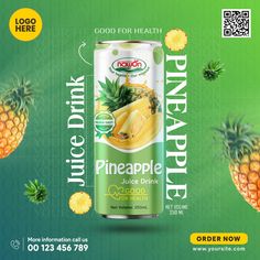 a can of pineapple juice on a green background