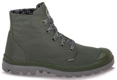 Boots for Women | 93085-304-M | PAMPA PUDDLE LITE WP - Palladium Boots  • BOTTOM: The combination of molded rubber midsole and injection EVA outsole creates a lightweight and super comfortable boot.  • SOCKLINER: Two piece; hugging heel cup & thick die cut EVA creates a comfortable stepping ground.    • MATERIALS: Textile upper with waterproof membrane.           • BRANDING: Woven label on the tongue and quarter.  Rubber patch on medial side of each shoe. Ankle-high Rain Boots With Rubber Sole For Outdoor, Casual Rain Boots With Rubber Sole For Outdoor, Casual Outdoor Rain Boots With Rubber Sole, Casual Ankle-high Waterproof Boots With Vibram Sole, Casual Ankle-high Rain Boots With Rubber Sole, Casual Waterproof Ankle-high Boots With Vibram Sole, Casual High-top Rain Boots For Outdoor Activities, Casual Insulated Mid-top Boots, Casual Green Insulated Boots