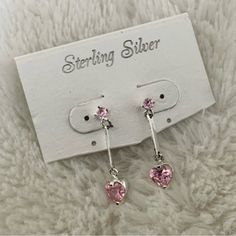 Nwt Sterling Silver Pink Heart Linear Dangle Earrings Brand New! Never Worn! Approx Length: 1” From A Pet And Smoke Free Home! Tags: Anniversary Coquette Balletcore Ballet Ballerina Prom Wedding Bridesmaid Dainty Lightweight Hearts Wedding Bridesmaid, Prom Wedding, Rhinestone Earrings, Wedding Bridesmaids, Pink Heart, Sterling Silver Jewelry, Silver Jewelry