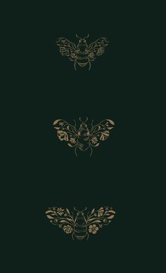 two black and gold wallpapers, one with a bee on the back ground