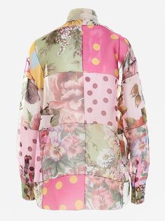 This luxurious Dolce & Gabbana patchwork silk blouse is expertly crafted from 100% silk, delivering a soft and lightweight feel. The multicolored print provides bright eye-catching look, while neck bow, buttoned cuffs buttons fastening add sophisticated touch. Perfect for adding touch of bold color to your wardrobe. Patch Work Blouse, Feminine Chic, Neck Bow, Leg Work, Wide Sleeves, Italian Style, Silk Shirt, Luxury Retail, Silk Blouse