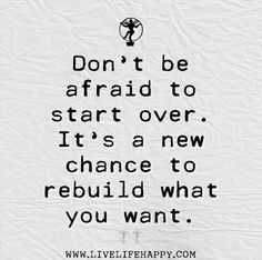 a girl walking in the grass with a quote on it that says, don't be afraid to start over it's a new chance to build what you want