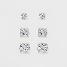 Women's Fashion Trio Crystal Round Stud Earring Set 3pc - A New Day™ Silver Piercing Rings, Piercing Stud, Girly Bracelets, Button Piercing, Candle Pedestal, Earrings Ideas, Stud Earrings Silver, 9th Grade, Simple Stud Earrings