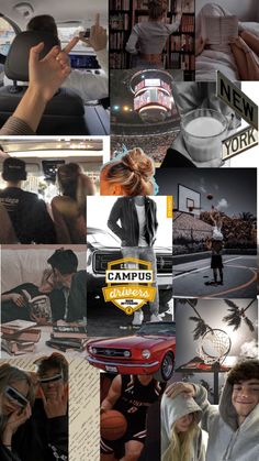 collage of images with people and sports related items in the middle one is holding a basketball