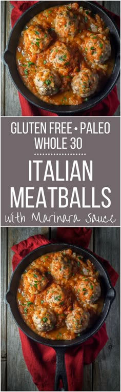 two images showing different types of meatballs in a skillet