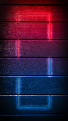 an abstract background with neon lights in the shape of squares and rectangles on dark wood