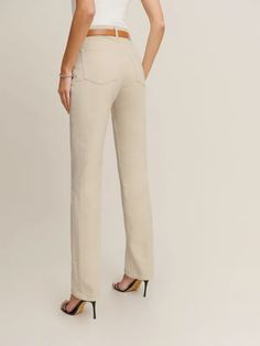 Cynthia High Rise Straight Long Jeans | Reformation Fitted Jeans With Pockets For Business Casual, Non-stretch Jeans With Side Pockets And Straight Leg, Beige Denim Flare Jeans For Fall, Chic Non-stretch Jeans With Pockets, Fitted Jeans With Welt Pockets For Spring, Solid Color Fall Jeans With Button Closure, Mid-rise Straight Fit Flare Jeans With Pockets, Mid-rise Beige Denim Flare Jeans, Fitted Tapered Leg Jeans With Pockets