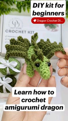 This dragon crochet DIY kit is perfect for beginners, the kit contains everything you need to crochet your very own adorable amigurumi dragon. DIY kits are great gift ideas for crocheters and craft lovers.