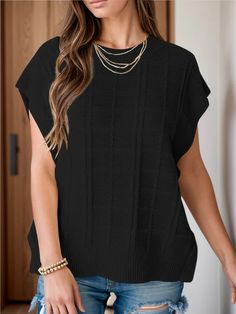 Features: Basic style Sheer: Opaque Stretch: Slightly stretchy Material composition: 95% acrylic, 5% spandex Care instructions: Machine wash cold. Tumble dry low. Imported Size US Top Length Bust Shoulder Sleeve Length S 4 23.6 40.9 22.8 - M 6/8 24.4 42.5 23.6 - L 10/12 25.2 44.1 24.4 - XL 14 26 46.5 25.6 - 2XL 16 26.8 Fitted Solid Acrylic Tops, Fitted Acrylic Tops, Trendy Stretch Knitted Sweater Vest, Solid Knit Sweater Vest For Winter, Knit Sweater Vest For Winter, Stretch Cable Knit Top For Layering, Fitted Black Acrylic Top, Stretch Knitted Acrylic Tops, Black Fitted Acrylic Tops