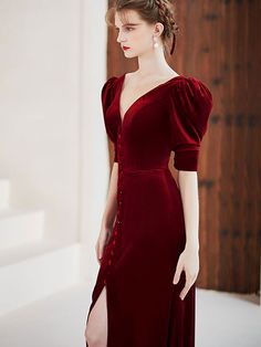 White Prom Dress Long, Prom Dress Burgundy, Burgundy Evening Dress, Formal Prom Dresses Long, Formal Prom Dress, Prom Dresses Long Mermaid, Simple Prom Dress, Evening Dresses With Sleeves, Burgundy Velvet