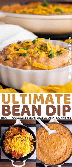 the ultimate bean dip recipe is ready to be eaten and served with cheese on top