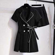 Fashion Bowknot Coat+black Shorts P11515 Elegant Black Shorts For Work, Coat Black, Black Coat, Black Shorts, One Shoulder Blouse, Shirt Dress, Women's Top, Black, Color