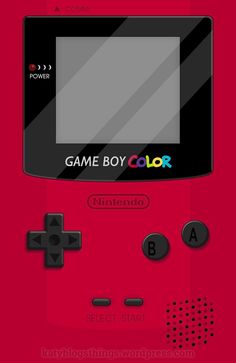 the nintendo game boy color is shown in red and black, with buttons on each side