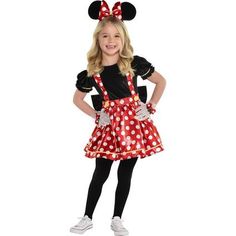 This Halloween they'll be cutest mouse in town. This red Minnie Mouse costume for kids features a black velvet puff-sleeve undershirt attached to a red satin skirt with white polka dots. Top it off with the soft velvet Minnie ear and bow headband to complete the look. Disney Red Polka Dot Minnie Mouse Costume product details:  Dress  Attached black velvet bow at back waist Black velvet short sleeve bodice Faux suspender detail Yellow trim and buttons Rear hook-and-loop closure   Black velvet Min Minnie Mouse Halloween Costume, Red Satin Skirt, Black Velvet Shorts, Costume Disney, Minnie Mouse Costume, Minnie Ears Headband, Minnie Mouse Halloween, Black Velvet Bow, Mouse Costume