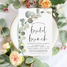 Budget Eucalyptus Bridal Brunch Shower Invitation Editable Template Bridal Brunch Shower, Rustic Invitation, Eucalyptus Watercolor, White Bridal Shower, Invitation Flyer, Green Eucalyptus