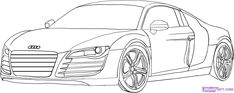 an outline of a car with wheels and rims