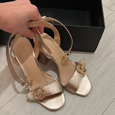 These Are In Excellent Condition Luxury Coach Sandals With Round Toe, Luxury Coach High Heels, Luxury High Heel Coach Heels, Luxury Coach Evening Heels, Designer Coach Heels For Evening, Coach Evening Heels With Heel Strap, Elegant Coach Block Heel Shoes, Coach Heels With Ankle Strap, Elegant Coach Sandals With Heel Strap