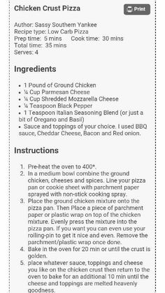 the instructions for how to make chicken crust pizza