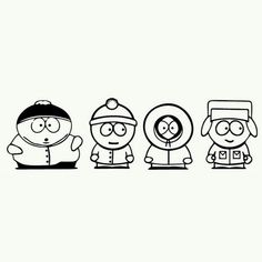 three cartoon characters are lined up in the same line, one is black and white