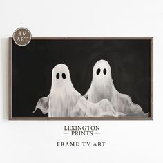 two ghostly ghostes are standing in front of a black and white background with text that reads, lexington prints frame tv art