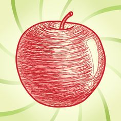 an apple is drawn in red on a green background