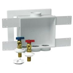 Comes complete with  turn brass ball valves. Valves can be mounted top or bottom. Flexibility in that it allows for left, right or center drain and valves. Easy installation with the flexible mounting positions. Comes complete with support brackets. Made of high impact poly styrene. Snap on Faceplate accommodates up to 1" drywall- SKU: ZX99JNSN72965 Color: Gold. Washing Machine Outlet, Washing Machine Installation, Access Panels, Drain Opener, Pex Pipe, Bathroom Hardware, Plate Covers, Drywall, Washer And Dryer