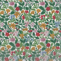 an old wallpaper with flowers and leaves on white background, including red, yellow, green