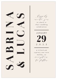 an elegant wedding save the date card in black and white, with text on it