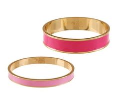 Click image to Enlarge QVC Susan Graver Set Of 2 Gold Tone Enamel Bangle Bracelet Light Pink Fuchsia  CUSTOMER PICK Metal Condition Finish Avg. Weight Width Size Retail Price GoldTone/Enamel Brand New Polished 78.30 12mm= 1/2" and 6mm=1/4"   Average/Medium Fits 6" to 7 1/4" (Inside Diameter is 65mm=2 1/2") Large Fits 7 1/4" to 8" (Inside Diameter is 69mm=2 3/4") $149.95 Colorful epoxy enamel lends a vibrant boost to this set of goldtone bangles. One of the bangles is narrow and the other is wide, giving the pair an eclectic look. From Susan Graver. Light Pink/Fuchsia. Average or Large. Includes two bangles: one narrow bangle and one wide bangle Goldtone Round; epoxy enamel accent No hinge/clasp Approximate measurements: Narrow bangle 1/4"W; Wide bangle 1/2"W Cold Enamel, Steel Stamp, The Bangles, Enamel Bangle, Susan Graver, Bangles Jewelry, Gold Bangles, Gold Tone Metal, Bangle Bracelet