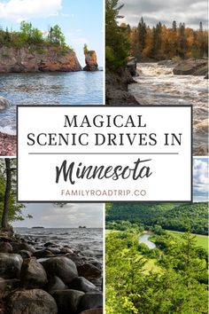 several scenic drives in minnesota with text overlay