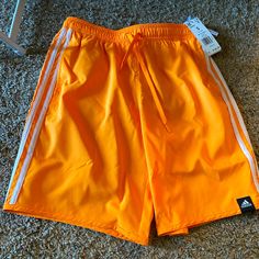 Brand New Size Small. Men’s Orange Adidas Shorts. Made From Recycled Materials. These Are Swimwear. Three Stripes Gym Bottoms For Summer, Sporty Orange Swim Trunks, Adidas Athletic Shorts For Gym, Summer, Adidas Swimwear, Black To Blue Ombre, Black Swim Trunks, Adidas Classic, Man Weave, Mens Adidas