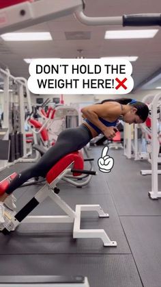 a woman doing an exercise on a bench in a gym with the caption don't hold the weight here